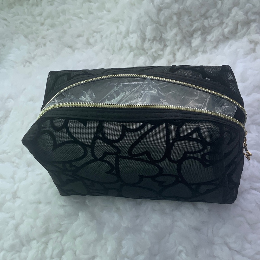 Black Heart Pattern Cosmetic Pouch with Gold Zip (NWOT) - Picture 4 of 5